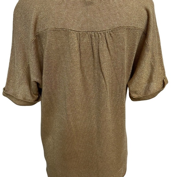 Chicos Sparkly Short Sleeve Crew Neck Blouse Gold Size 2 - Picture 6 of 6